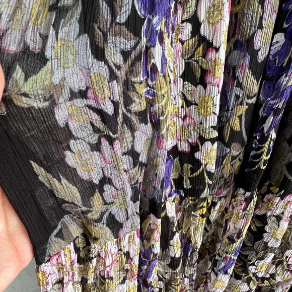 Anthropologie Purple Floral Maxi Patch Layer Strappy V-Neck Black Maxi Dress | 2 - Picture 9 of 12